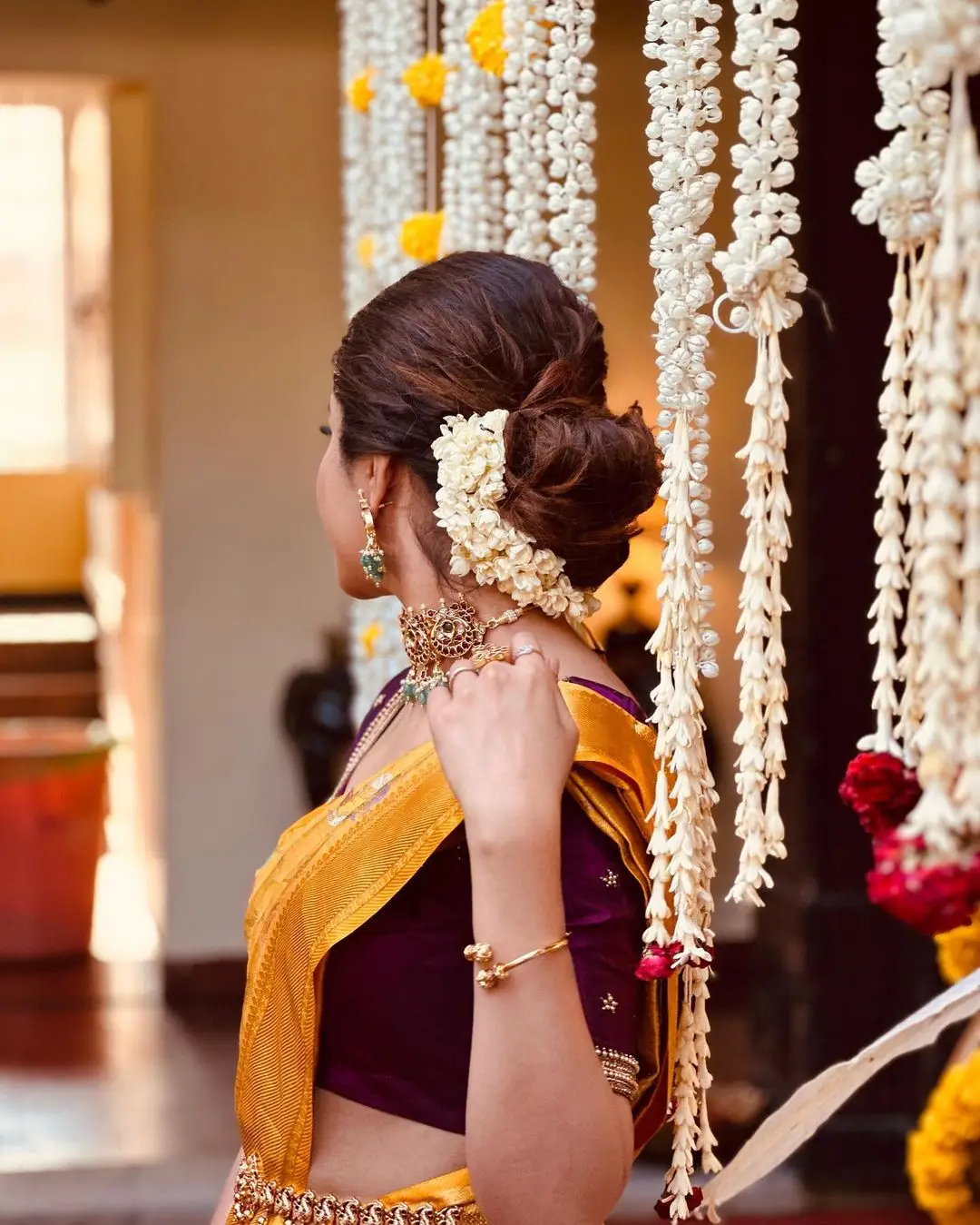 Indian Model Rabiya khatoon In Yellow Saree Maroon Blouse